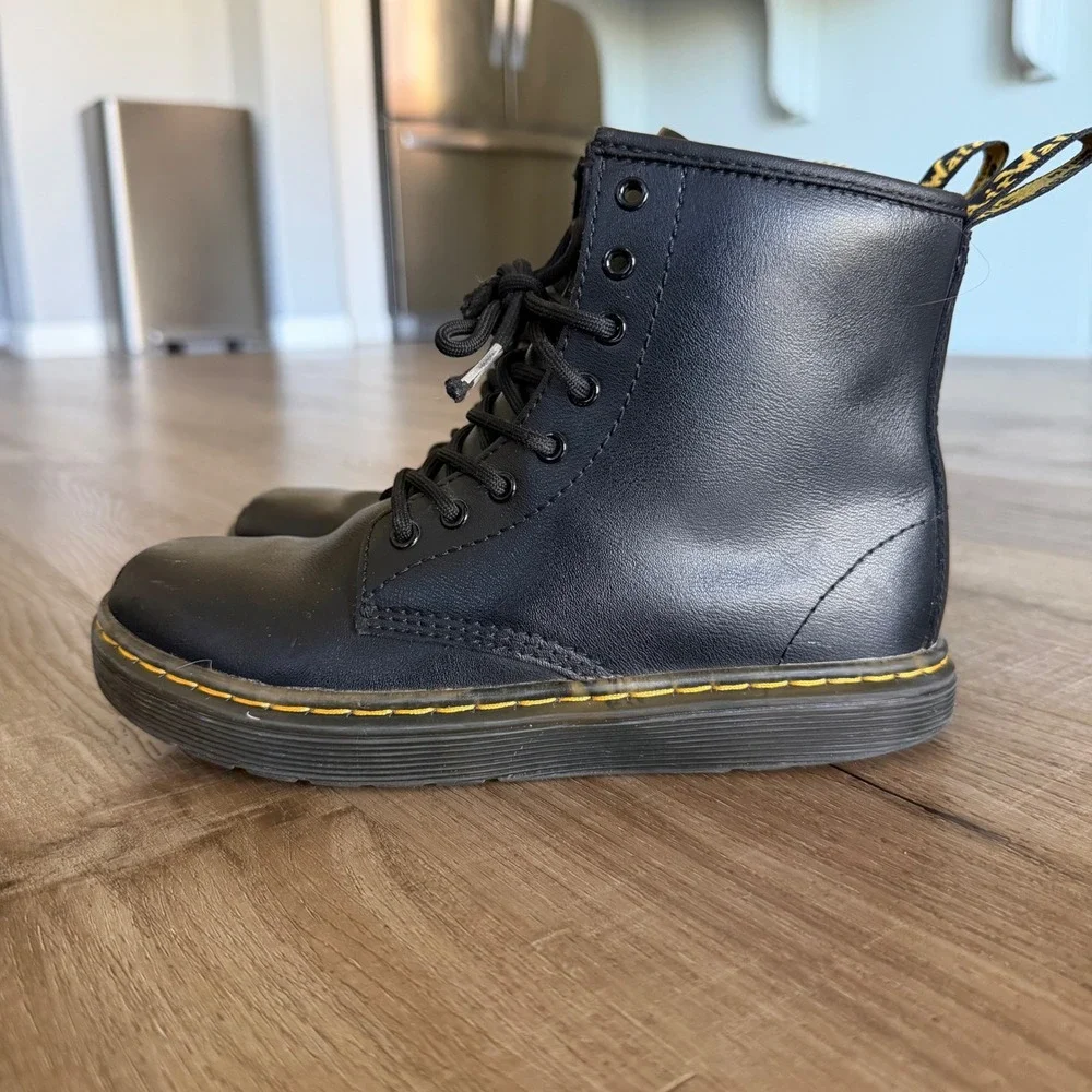 Dr. Martens Kids Zavala J Black Leather Lace Up Side Zip Combat Boots Size 3 US